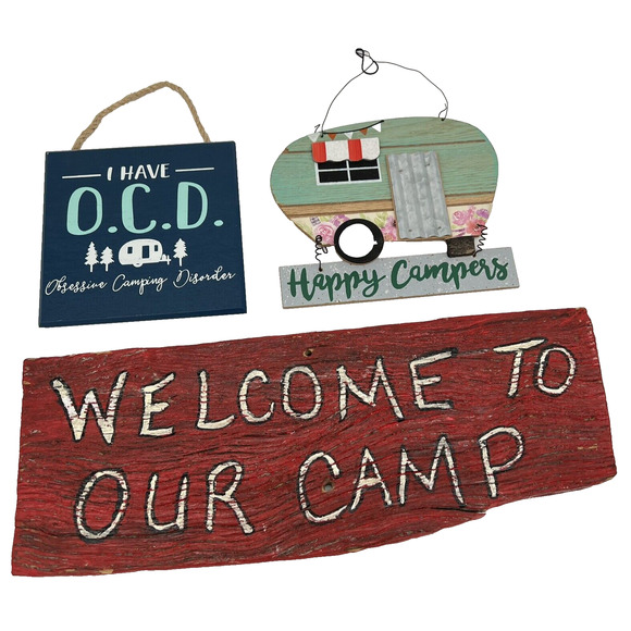 Camping Theme Signs Plaques Wood Wall Tree Hanging Decorations Home RV Campsite - Picture 1 of 7